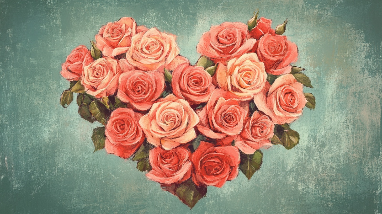 心形粉玫瑰浪漫插画