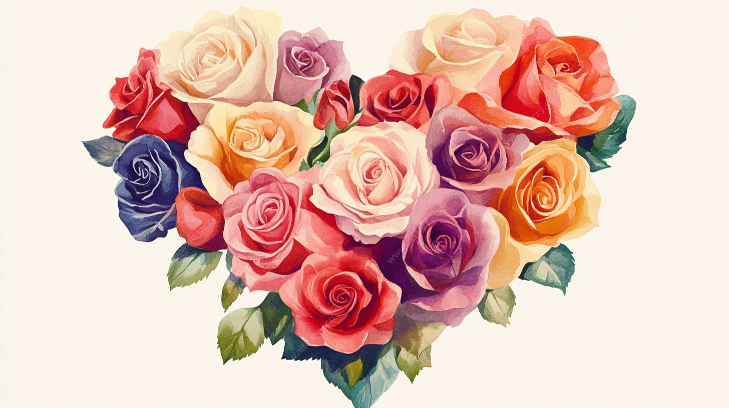 心形多彩玫瑰插画
