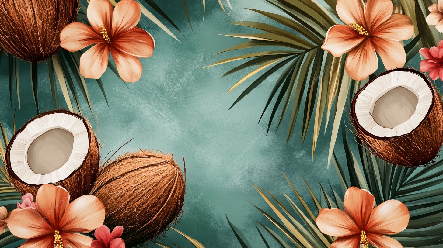 热带风情椰子花卉背景图