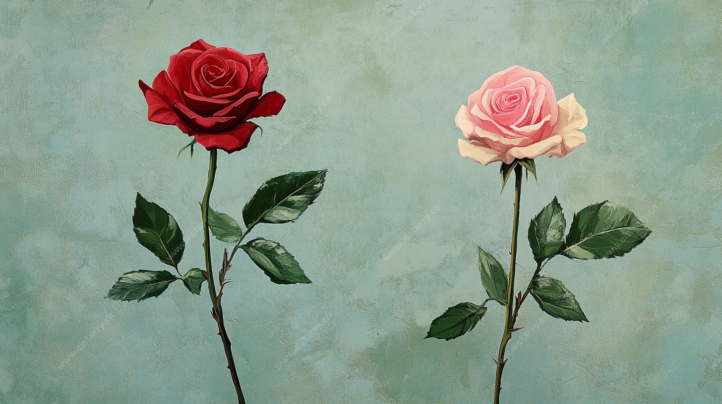 两朵玫瑰 红粉浪漫邂逅