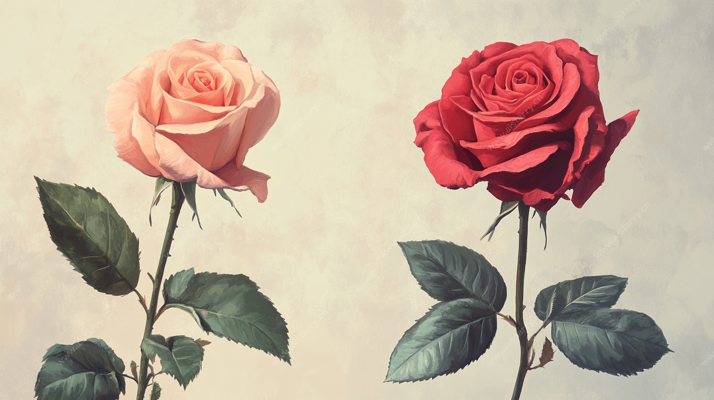 两枝玫瑰插画