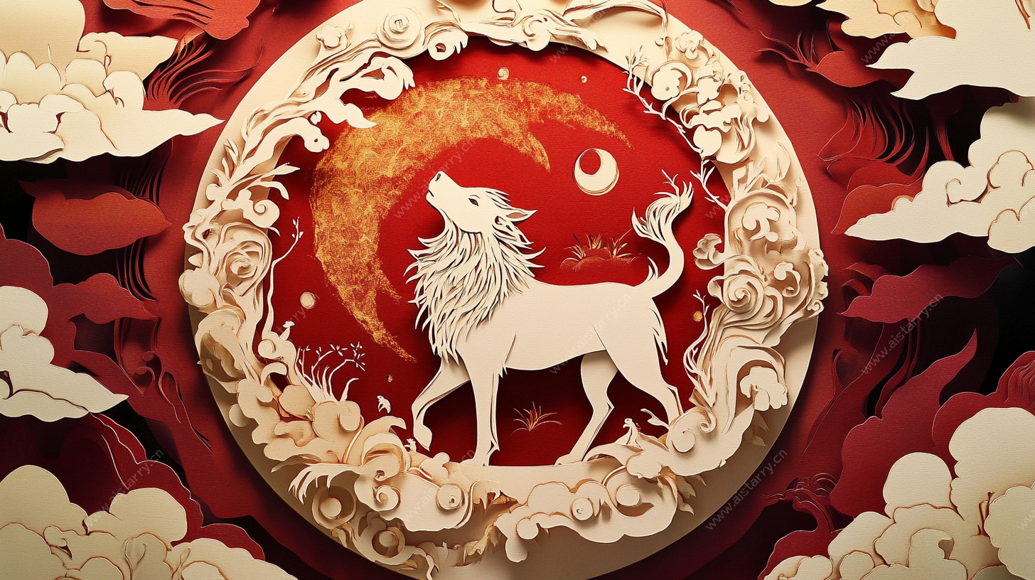 中式剪纸风瑞兽图腾