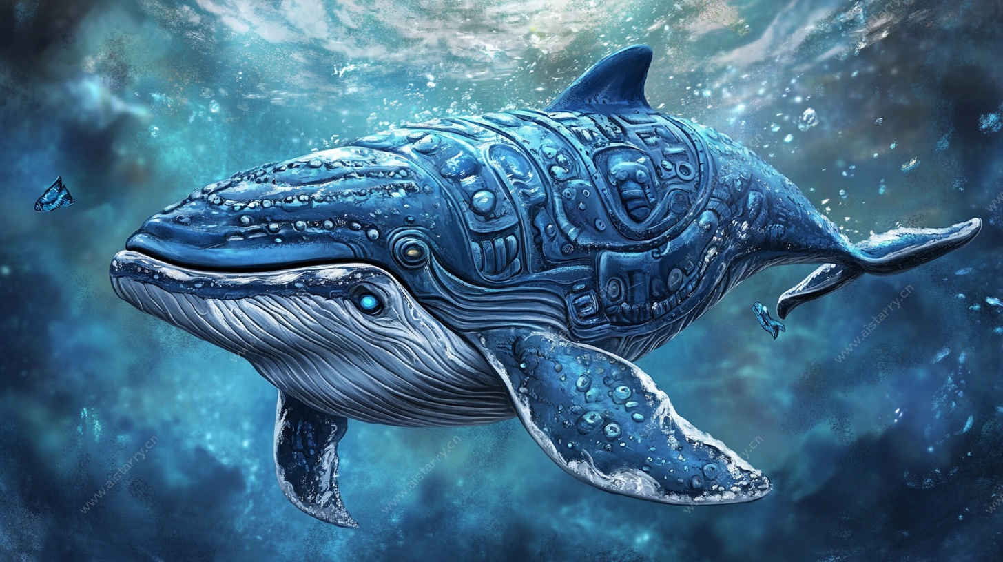 奇幻花纹蓝鲸深海遨游图