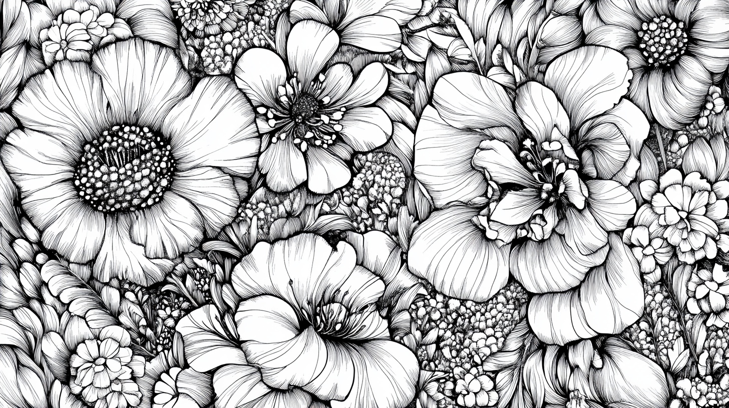 黑白花卉手绘图案