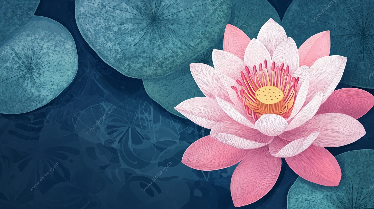 水墨风粉色睡莲插画