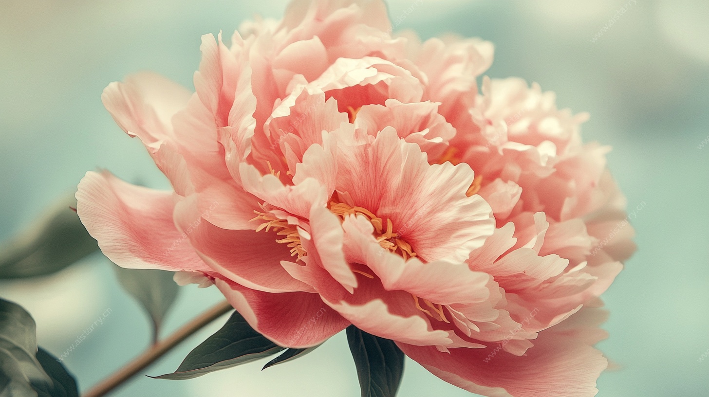 娇艳粉色牡丹花特写