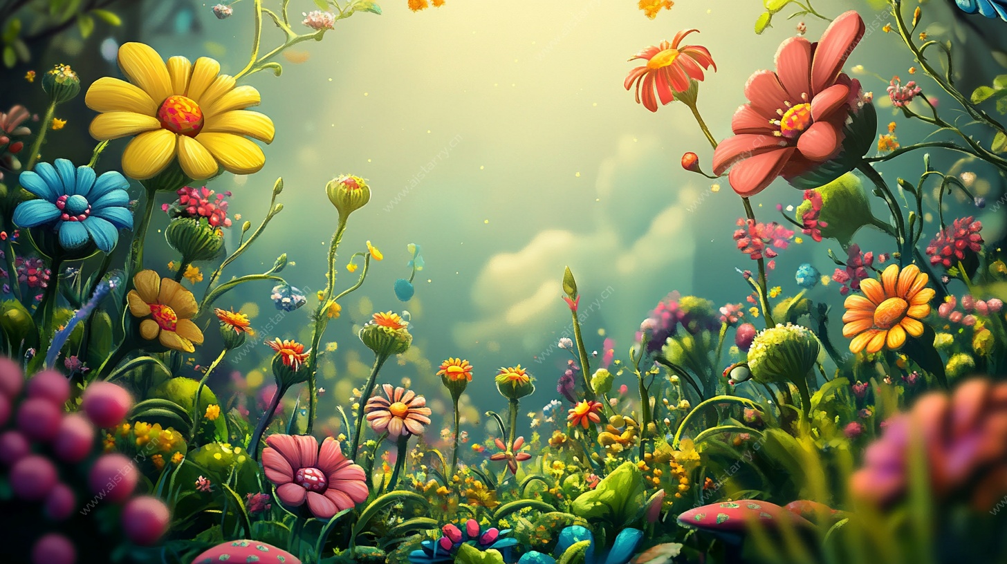 梦幻缤纷花海插画
