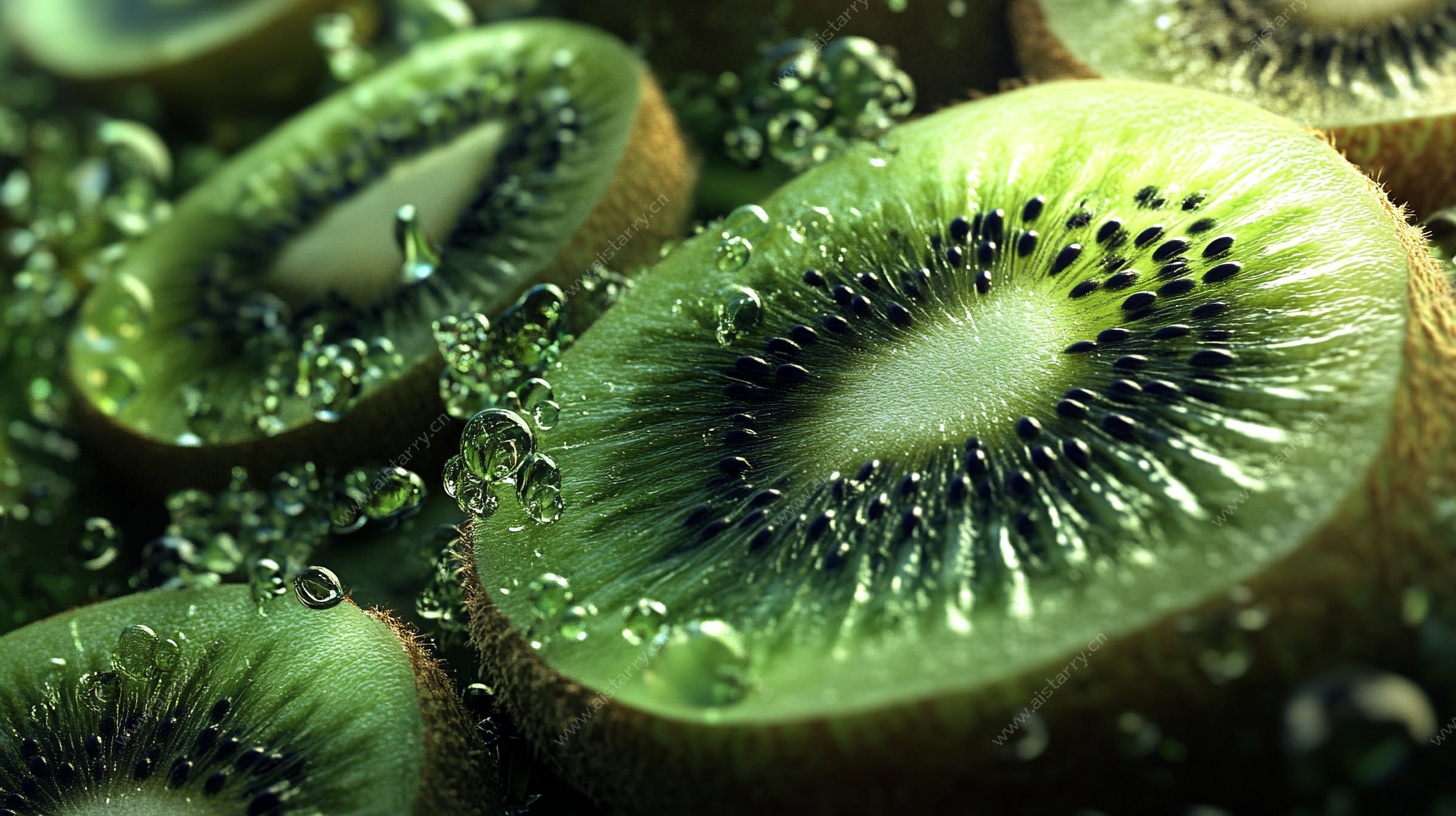 多汁猕猴桃切片特写画面