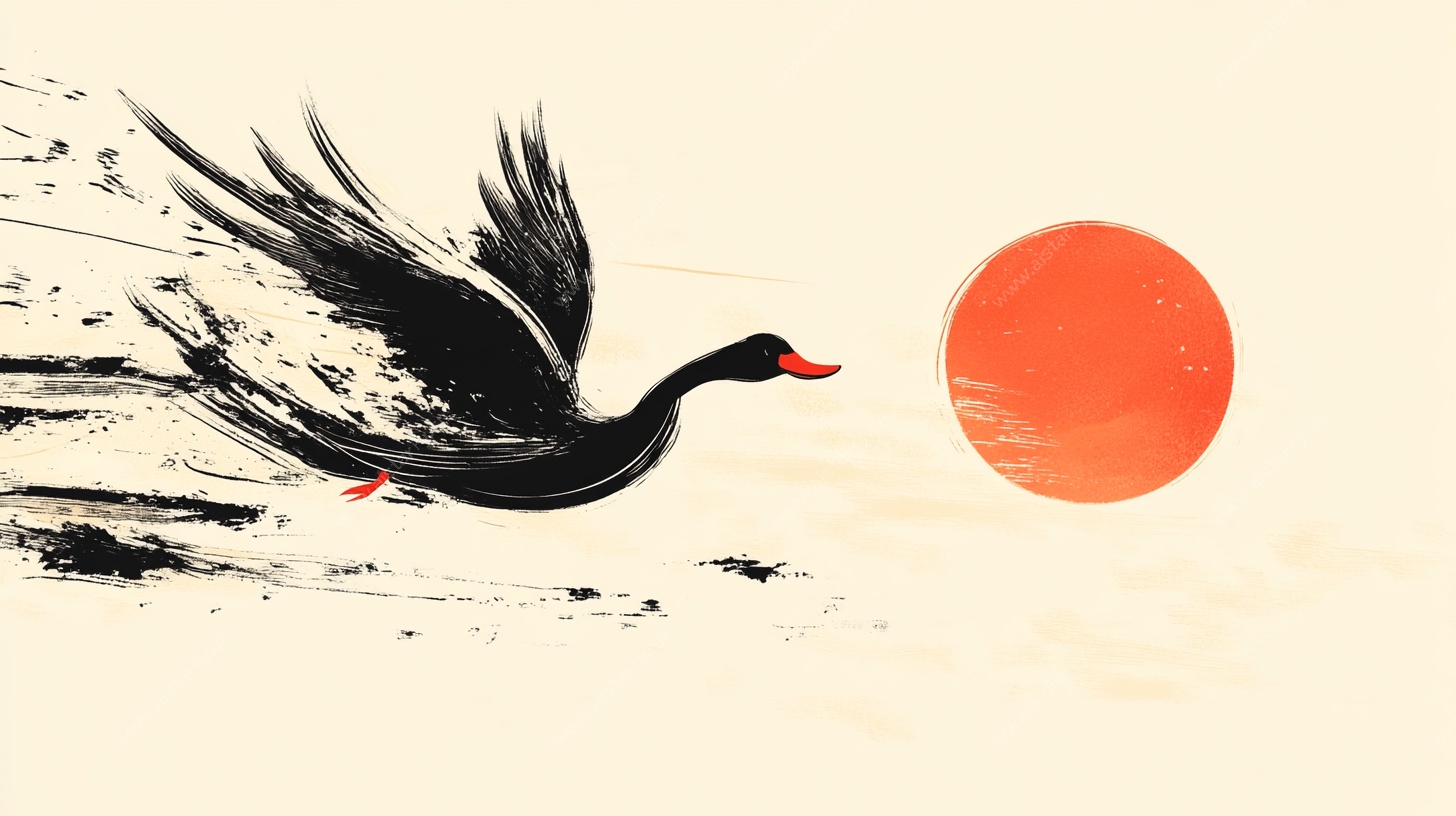 飞鸟逐日水墨画意境图