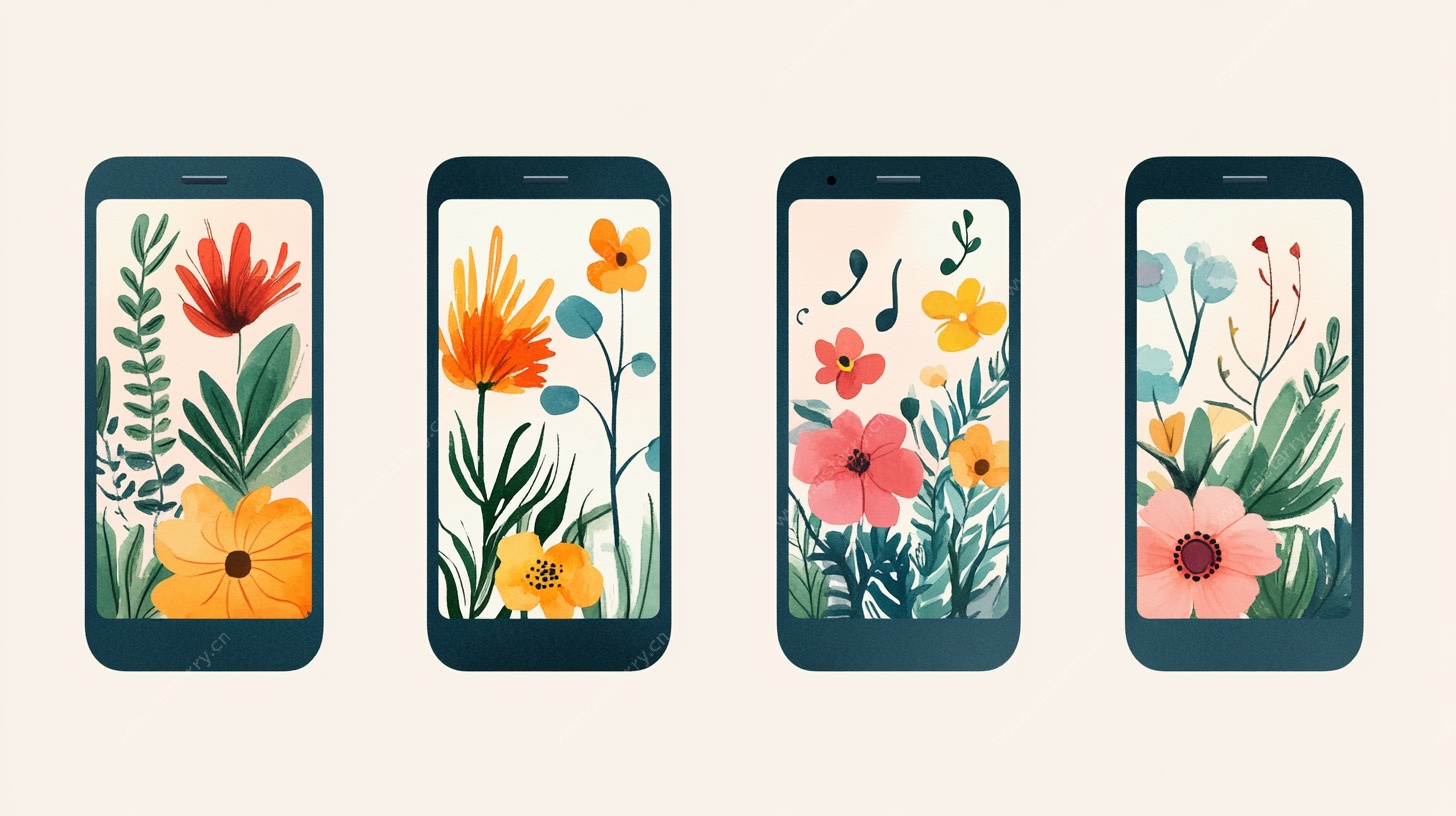 手机花卉插画图案展示