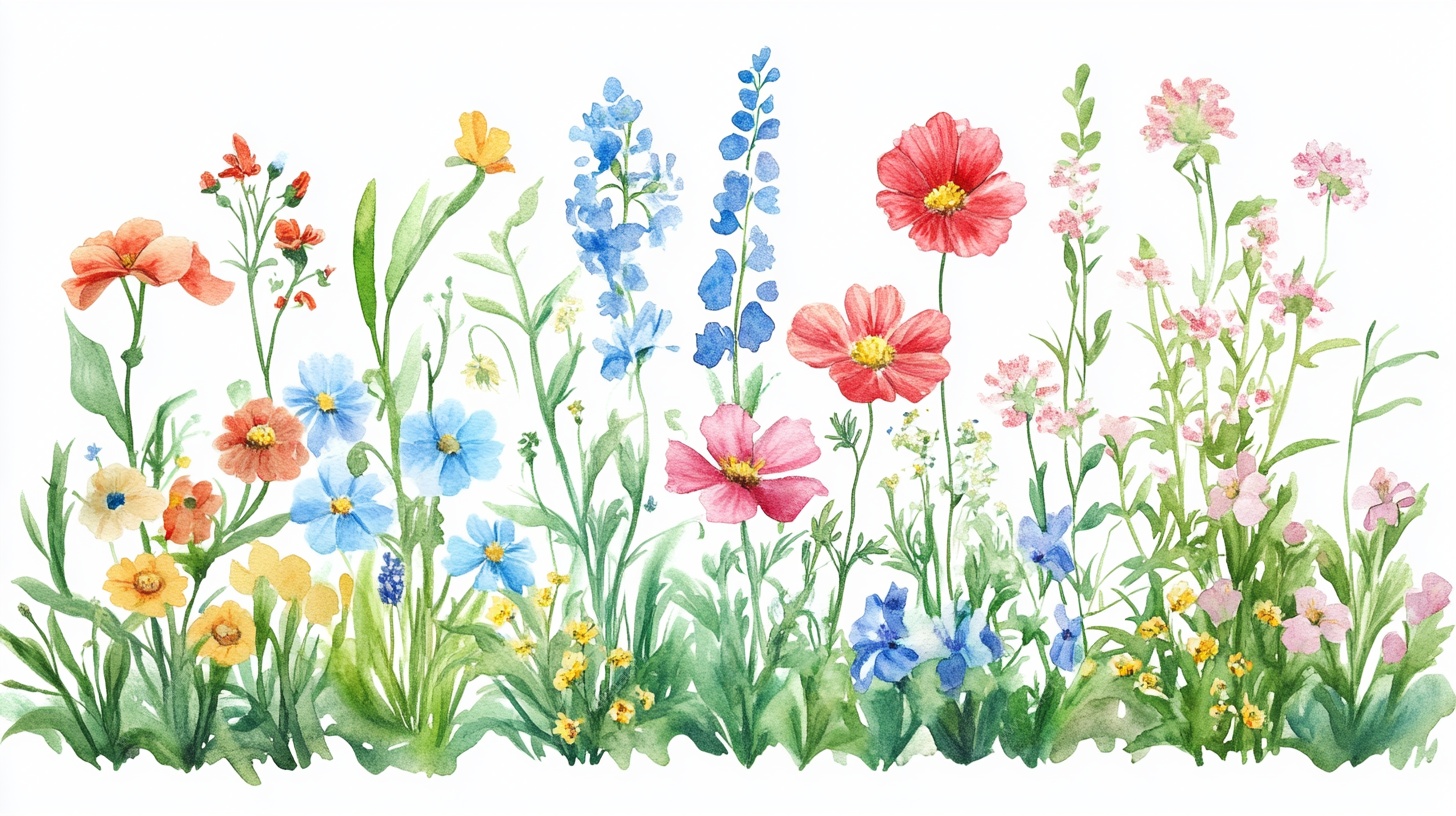 手绘水彩风多彩花卉图案