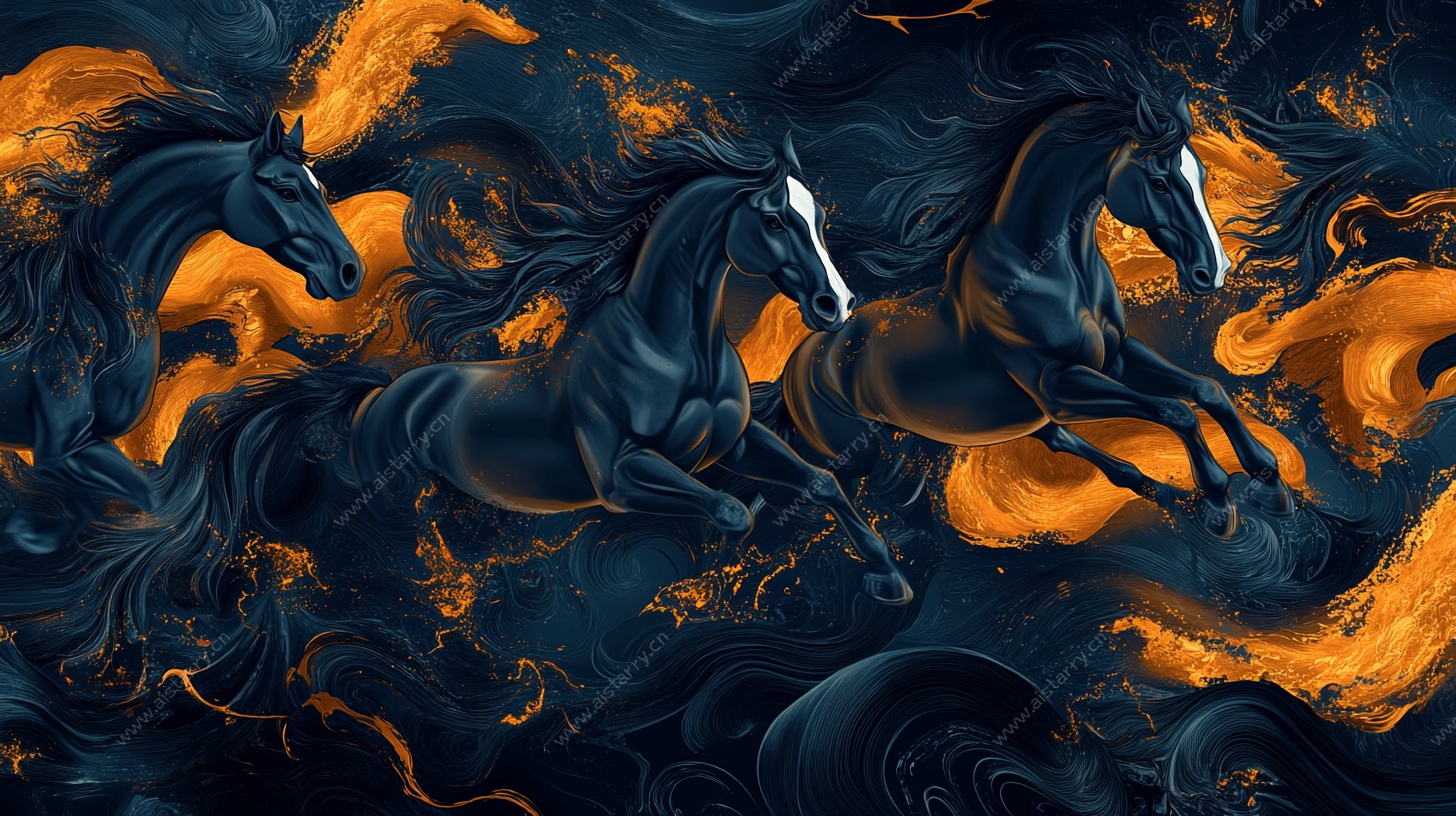 奔腾烈马 火焰环绕图景