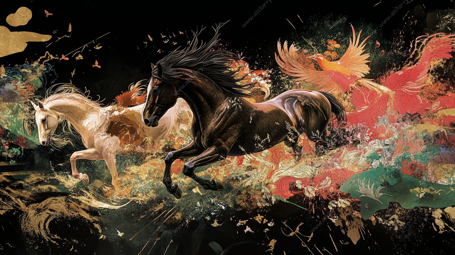 奔腾骏马 梦幻水墨风画面