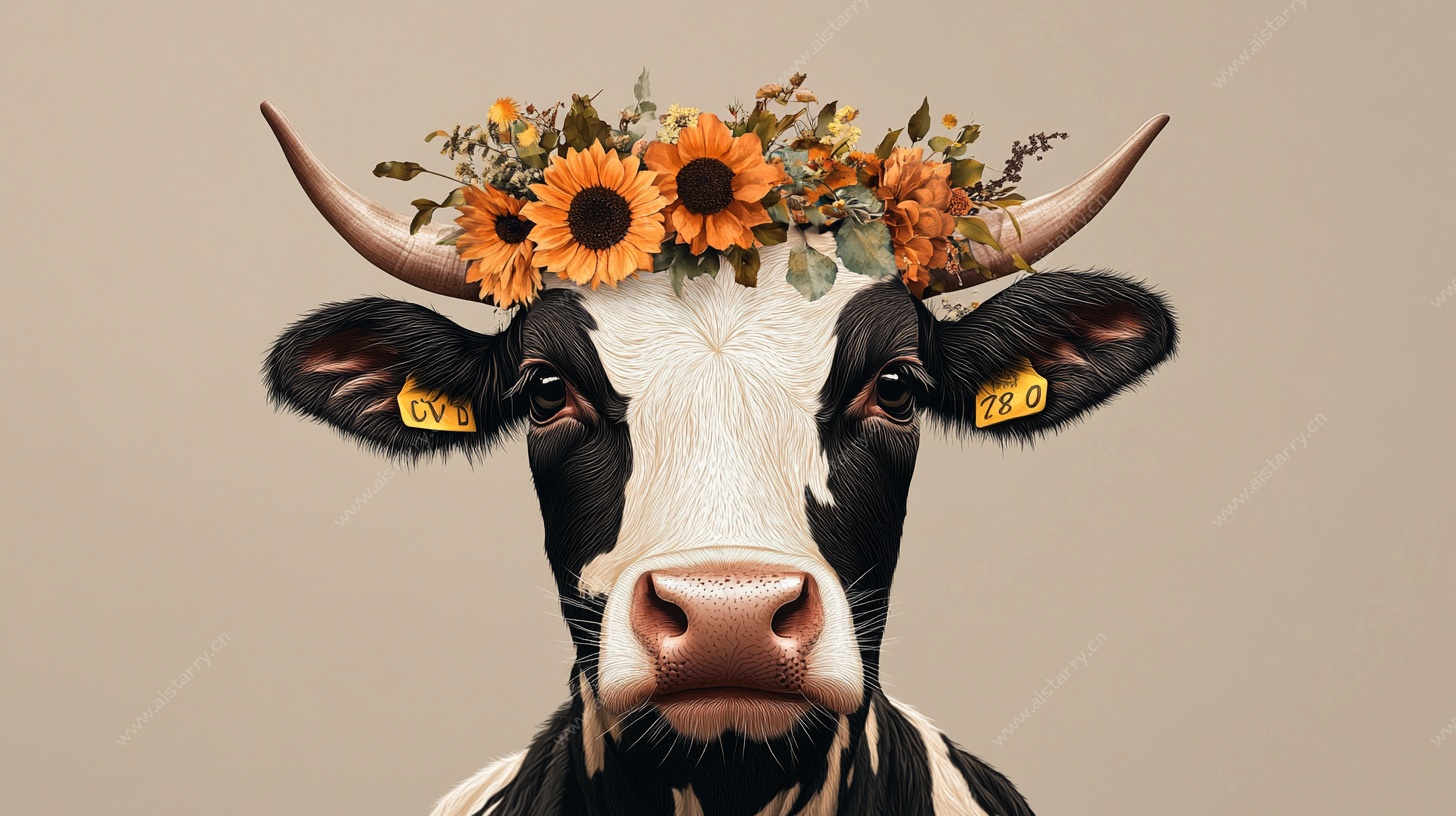 头戴花环的可爱奶牛