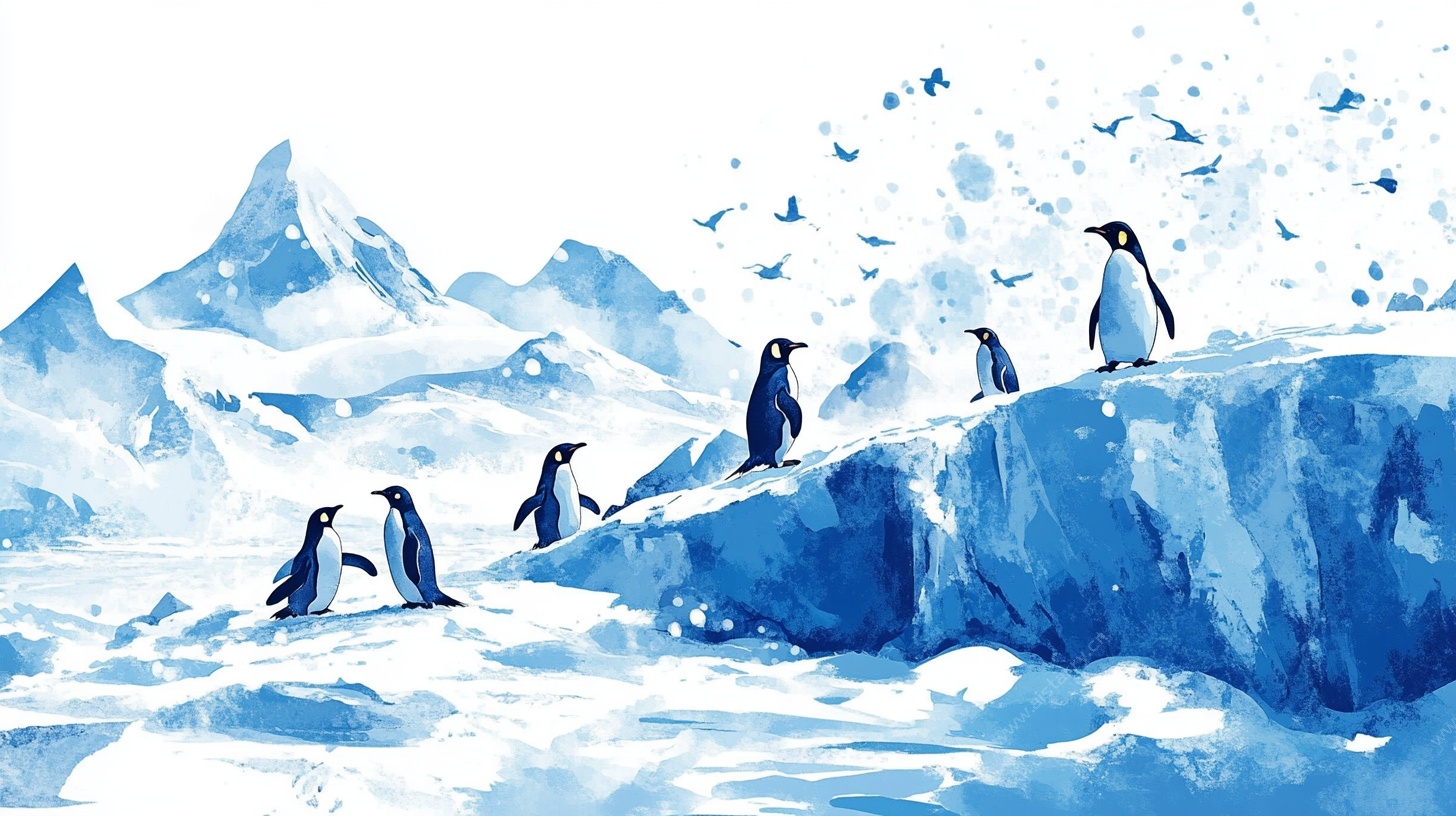 冰雪世界中的企鹅群像