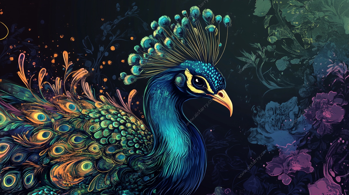 梦幻孔雀插画 绚丽绽放