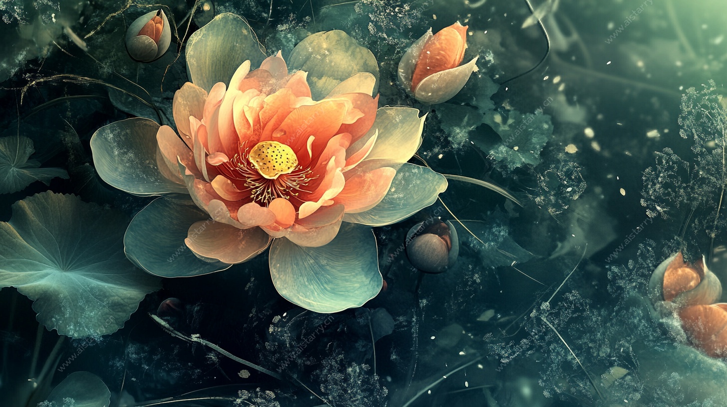 梦幻水中绽放的粉色莲花