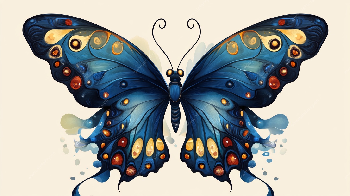 梦幻蓝色蝴蝶插画