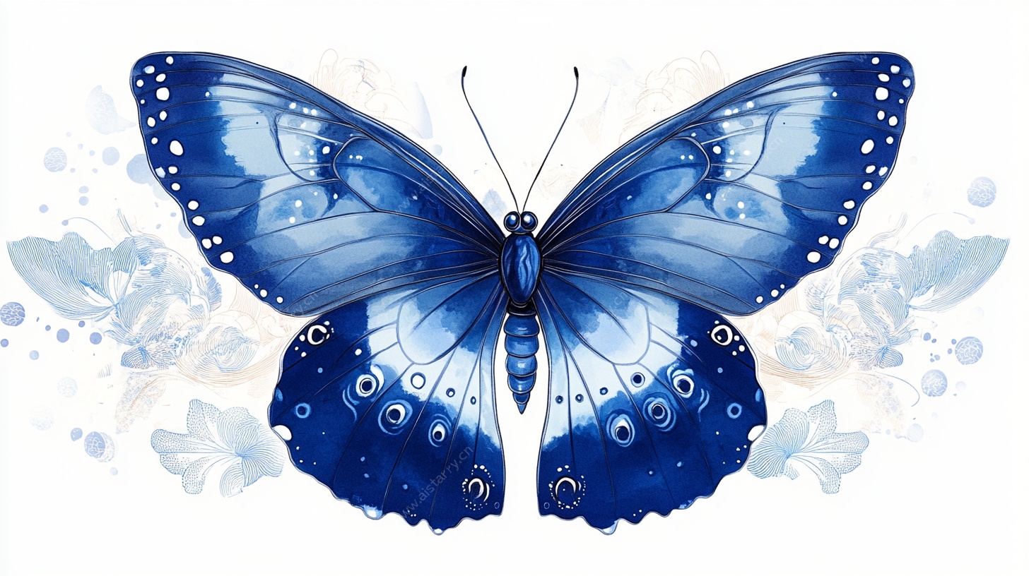 蓝色梦幻蝴蝶插画
