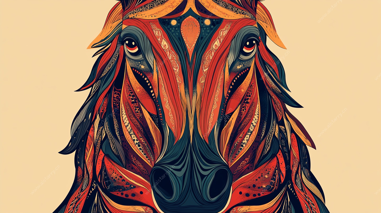 多彩抽象马头艺术插画