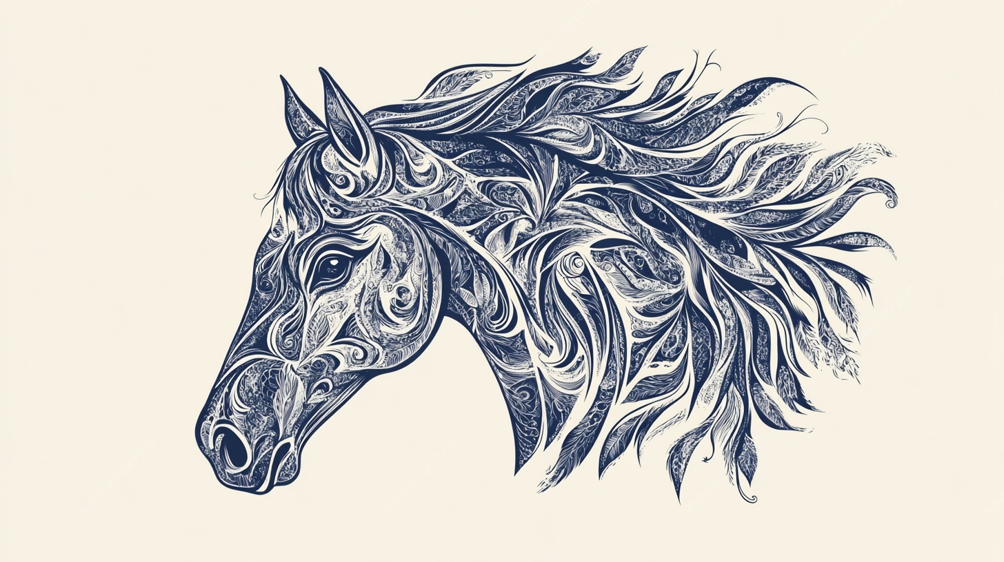 手绘风格马头艺术插画