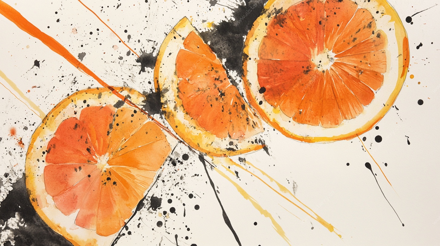 水彩橙子切片艺术画