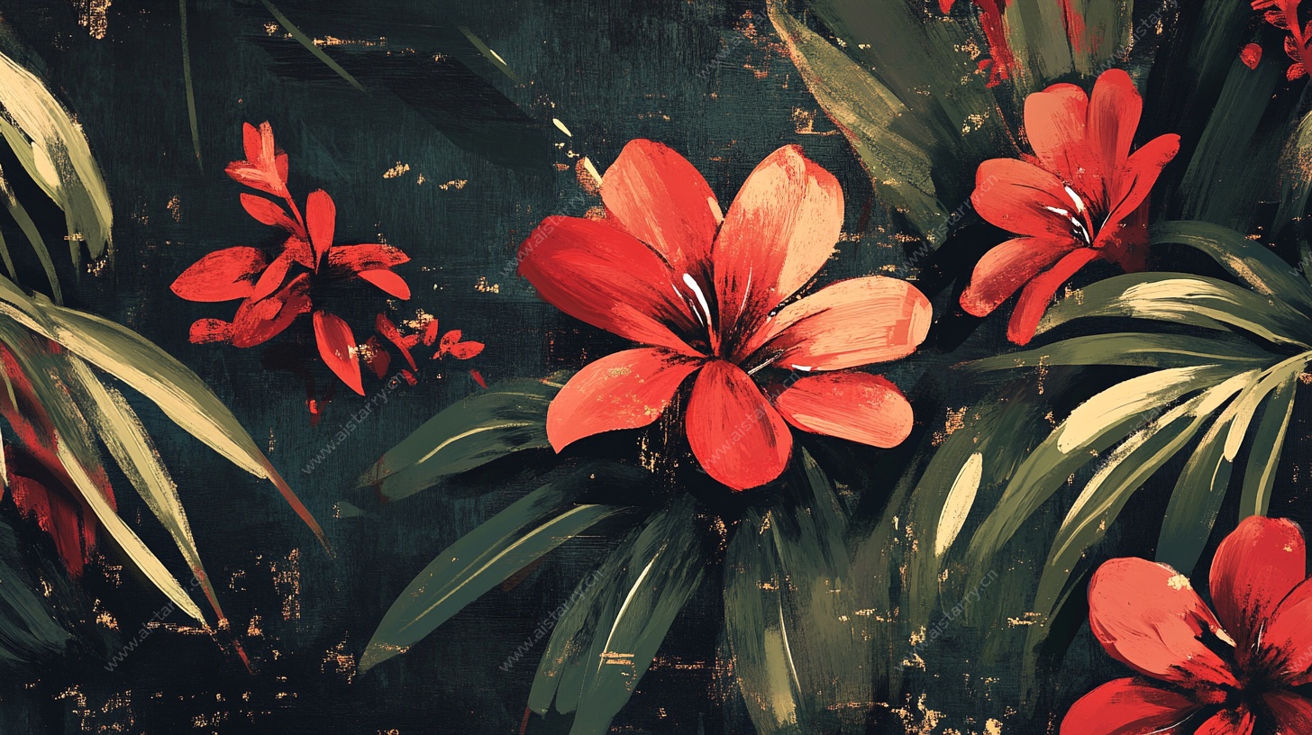 复古风红色花卉植物图案