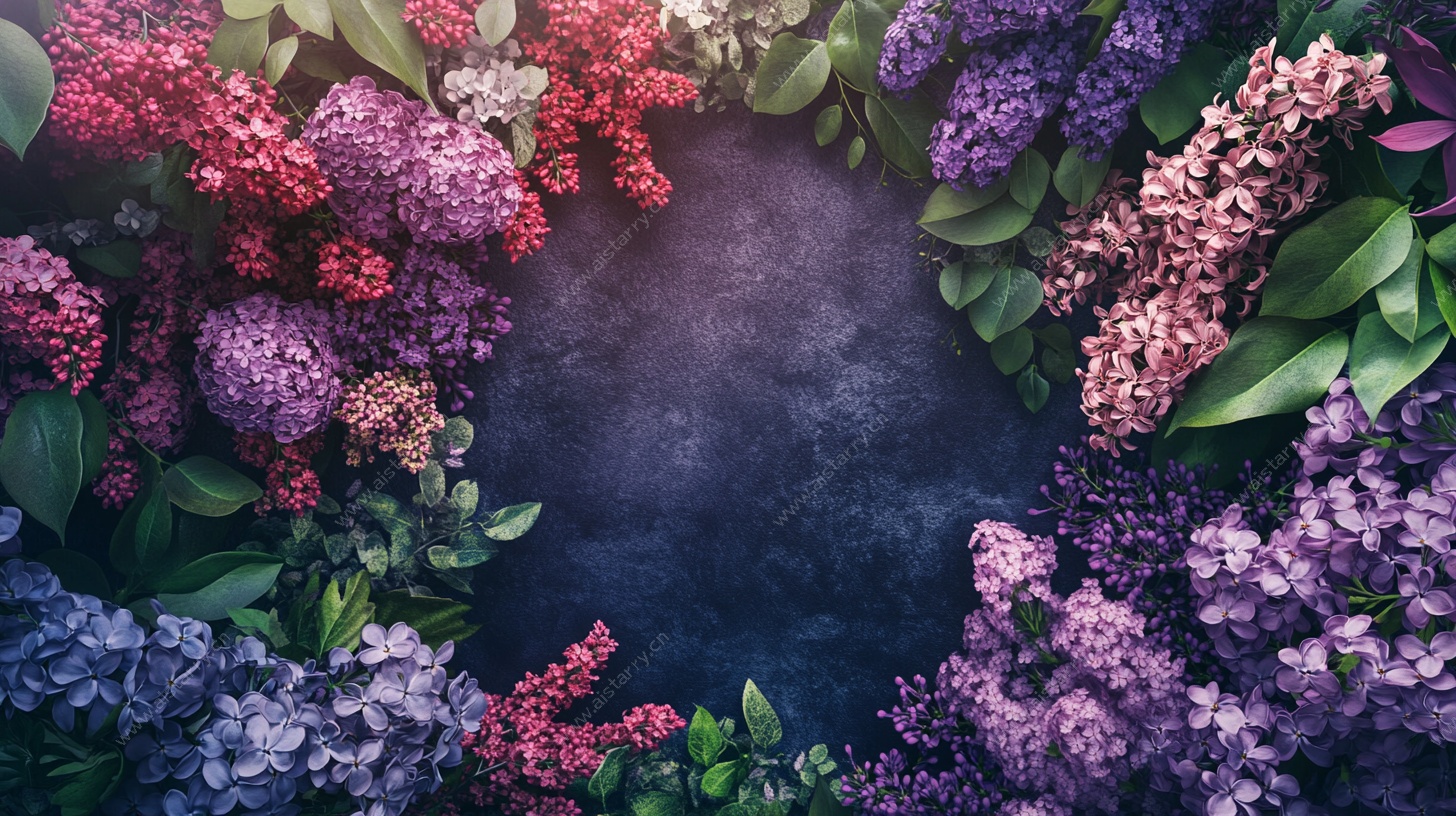 多彩花卉环绕的梦幻场景