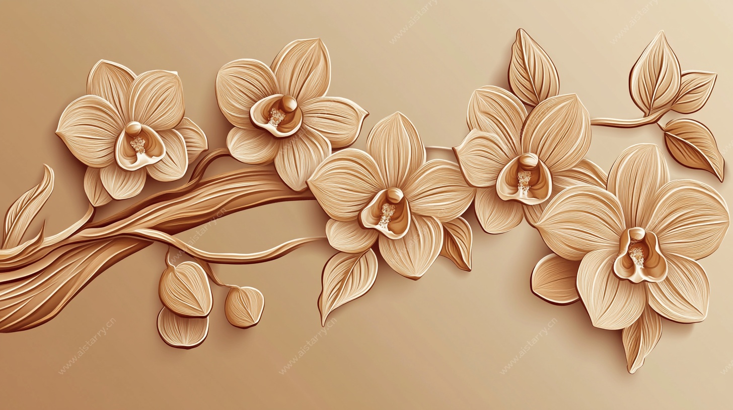 立体木雕兰花装饰图案