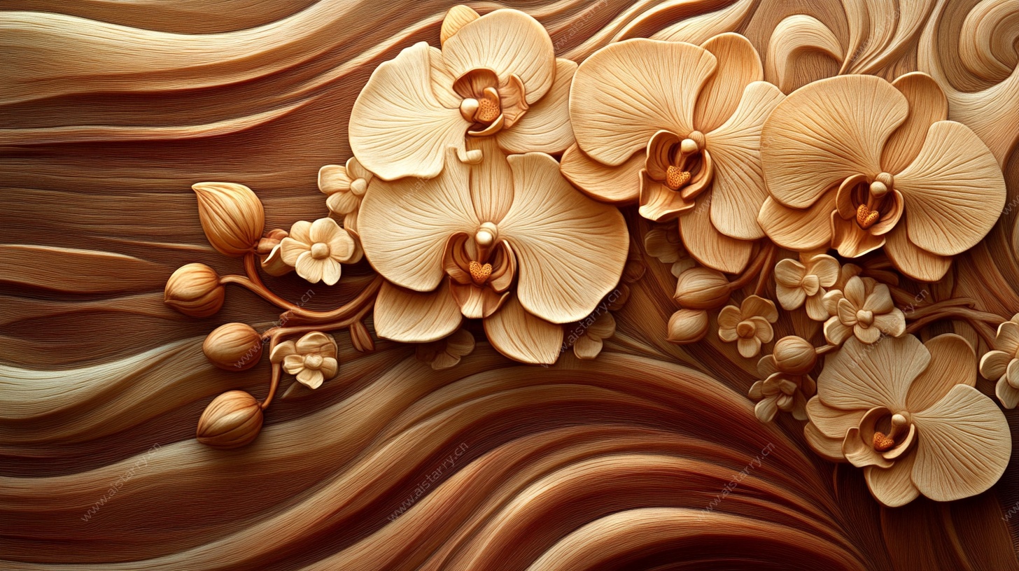 立体木雕风兰花装饰图案