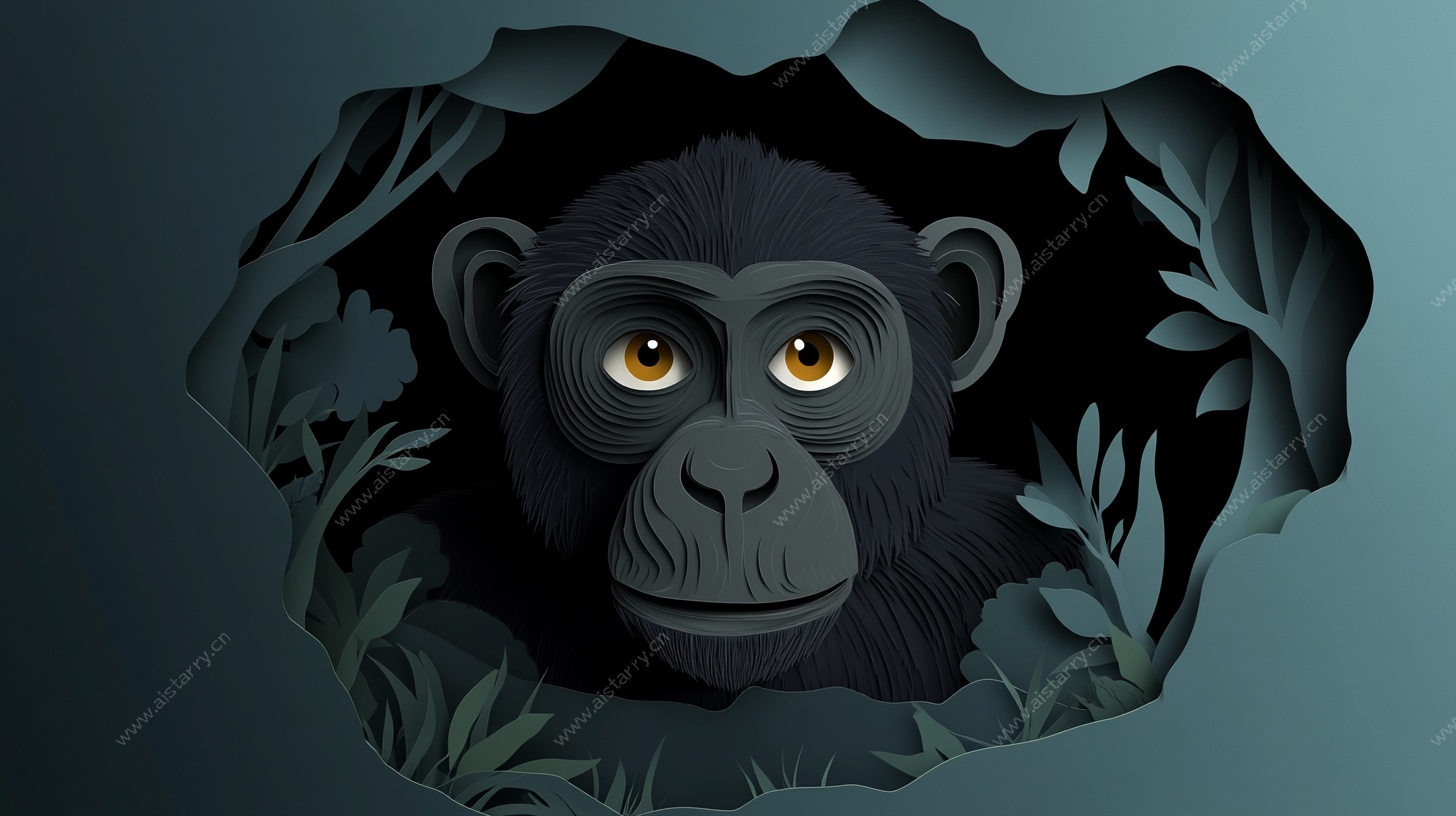 剪纸风黑猩猩丛林露头