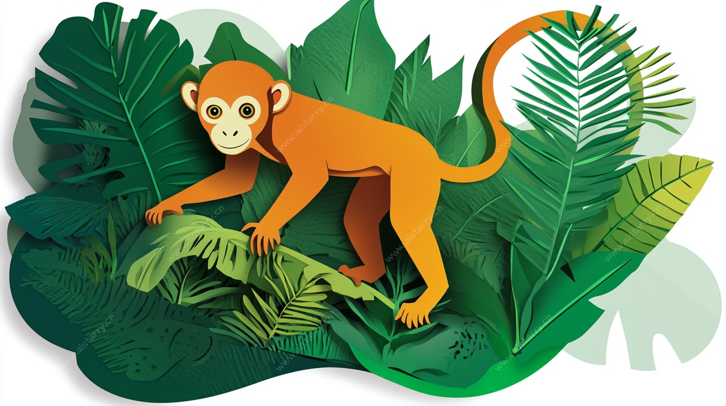 丛林中的猴子剪纸插画