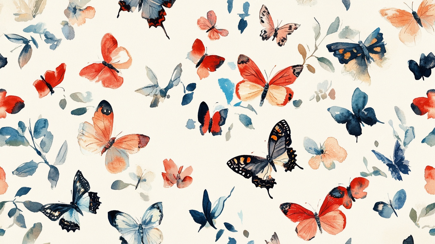 水彩蝴蝶花卉图案背景
