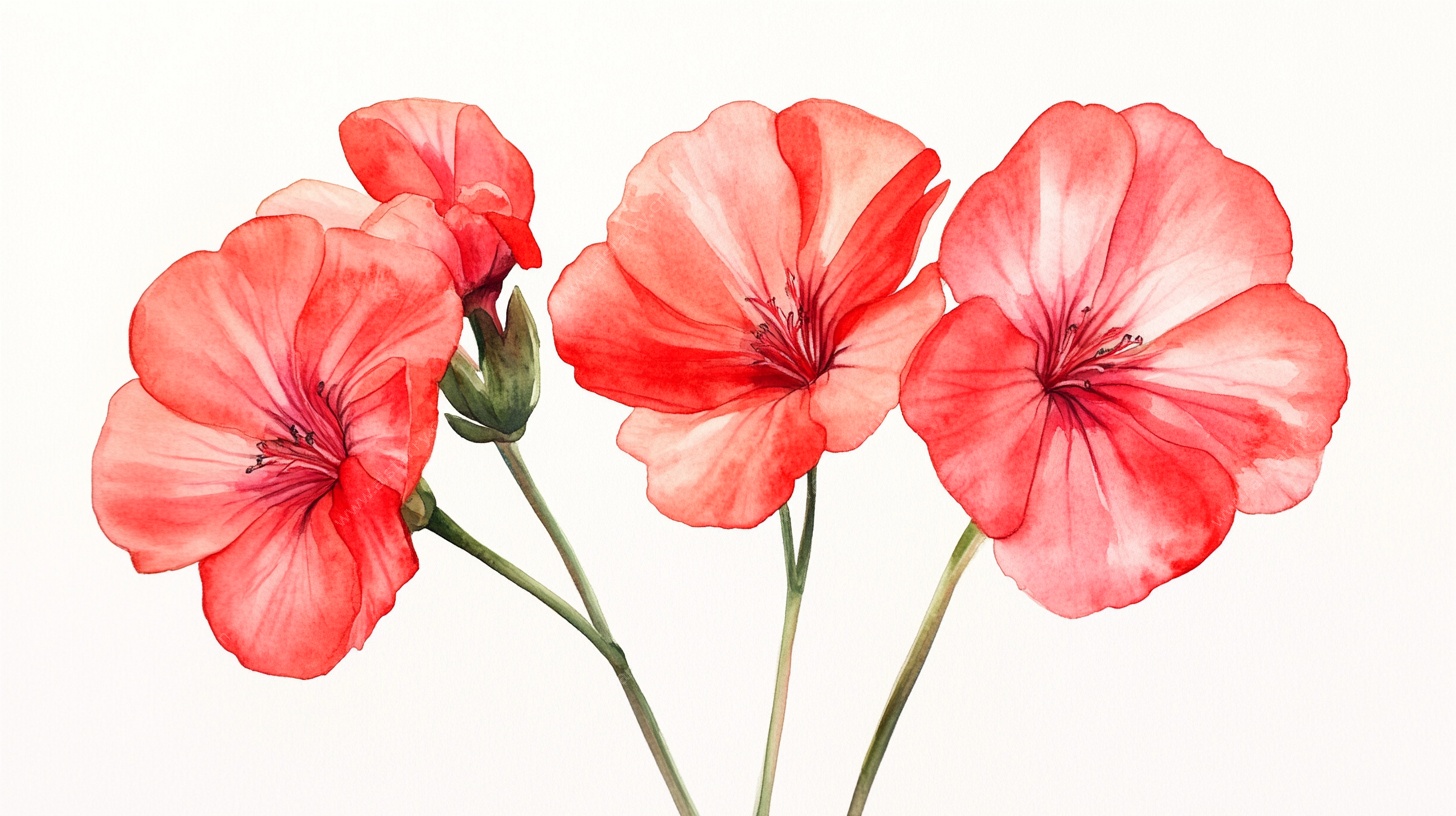 水彩绘制的艳丽红色花朵