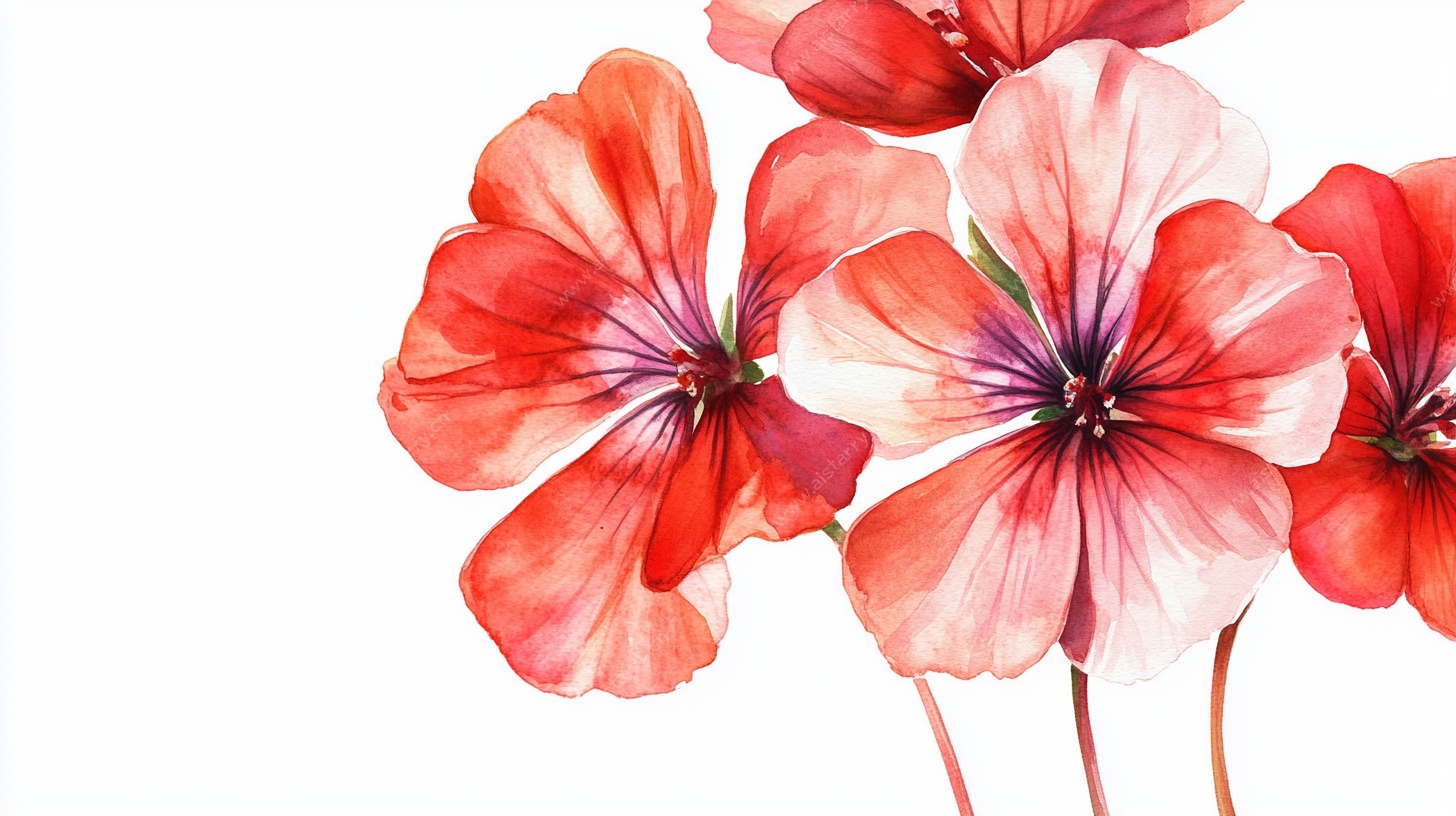 水彩绘红色花卉图案