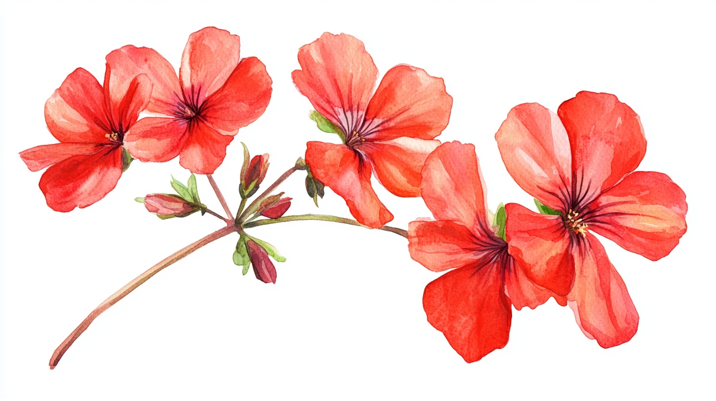 红色天竺葵水彩花卉图