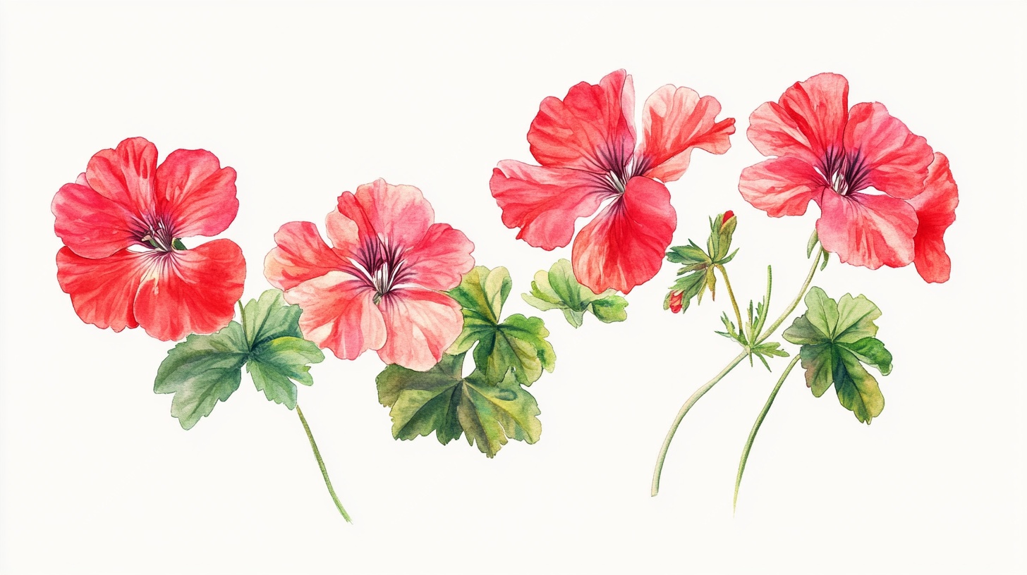 水彩红色天竺葵花卉插画