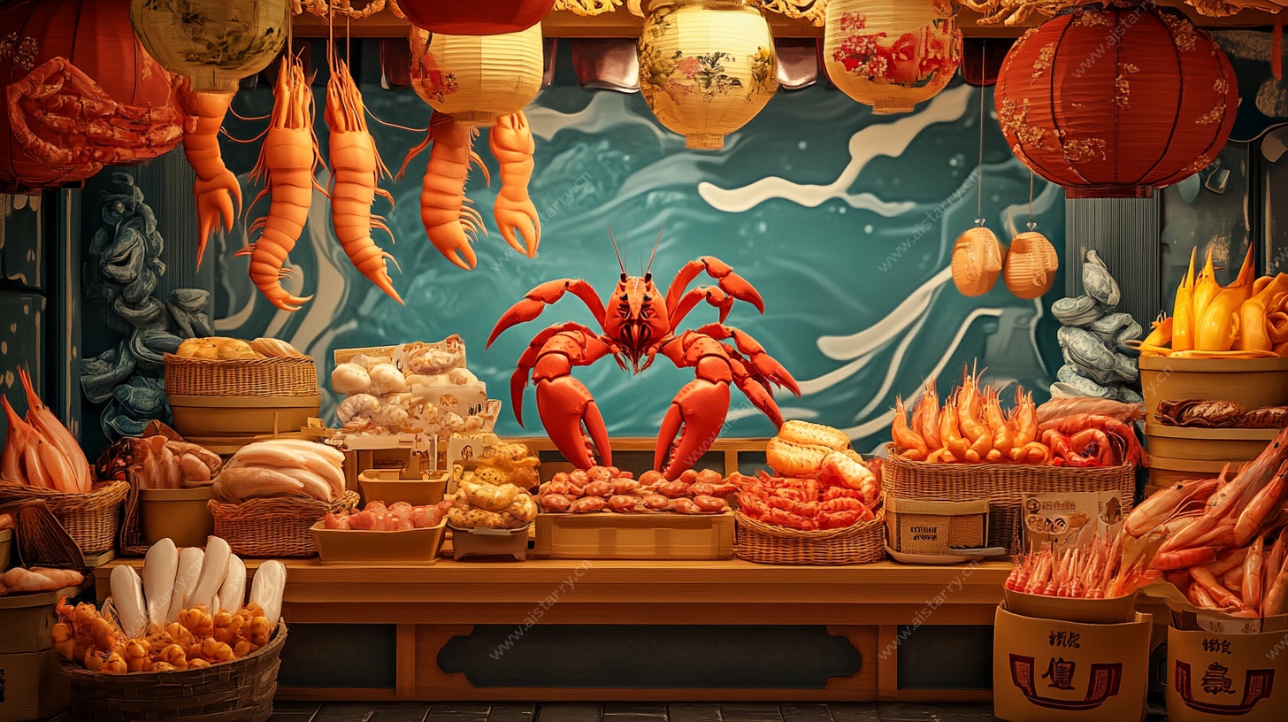 中式海鲜市集插画