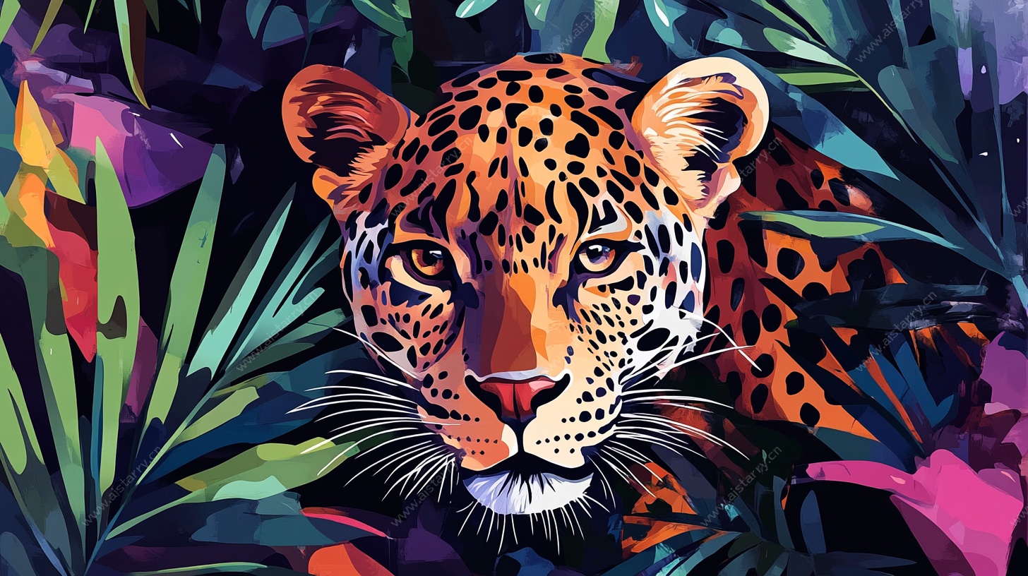 彩色丛林豹插画