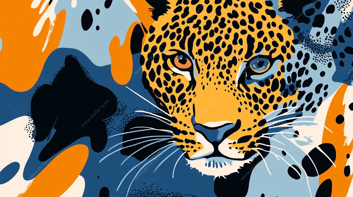 豹纹风格插画 动感豹头
