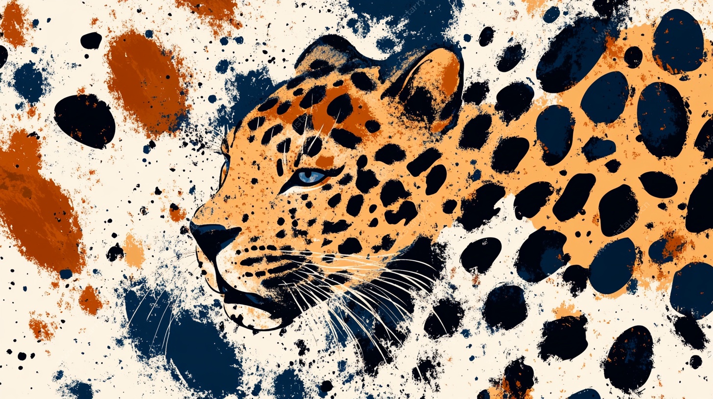 豹纹泼墨风动物插画
