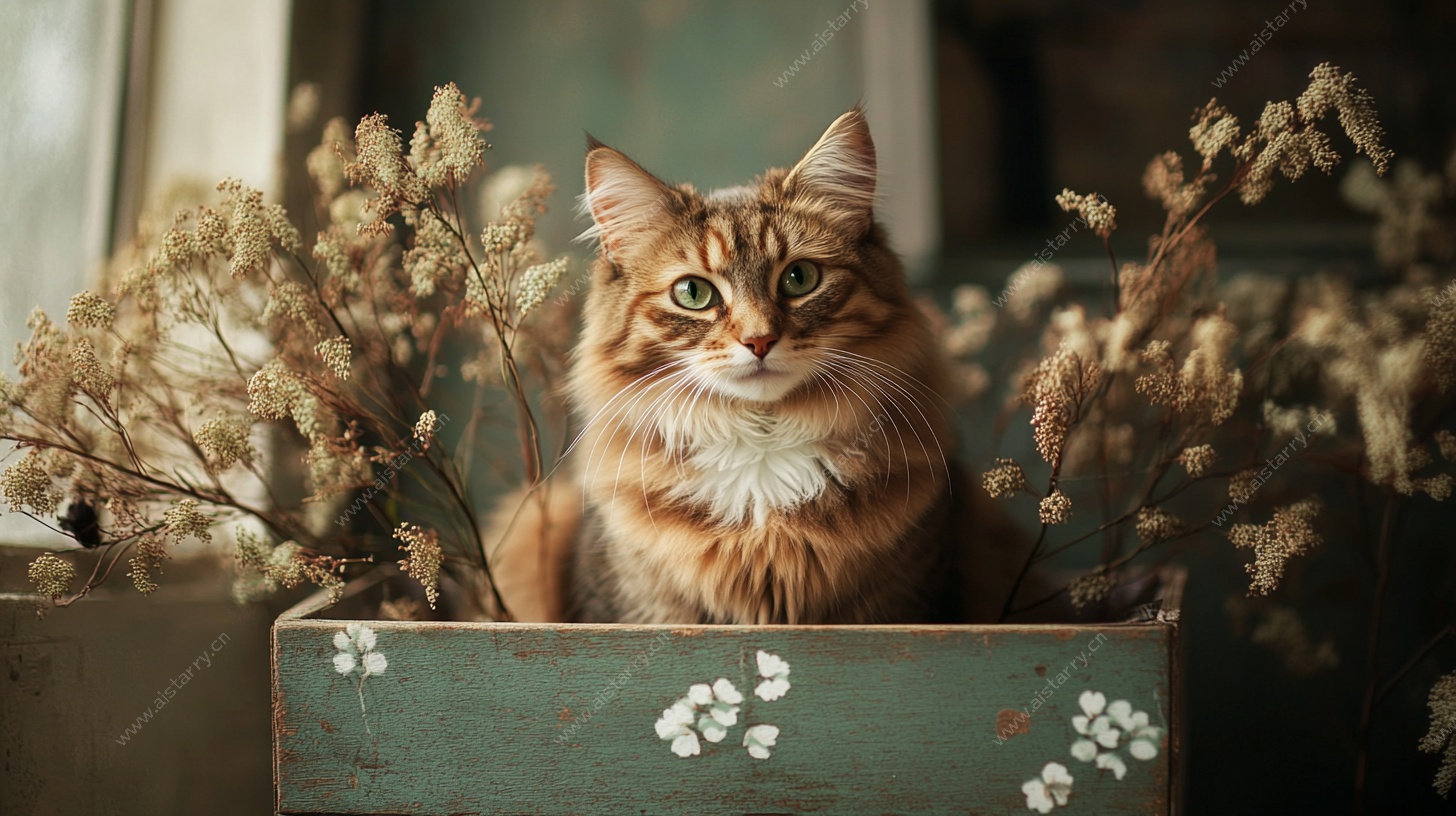 木箱中的长毛猫