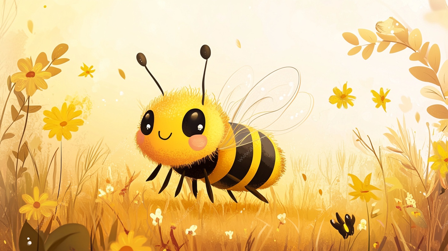 可爱蜜蜂在花丛中漫步