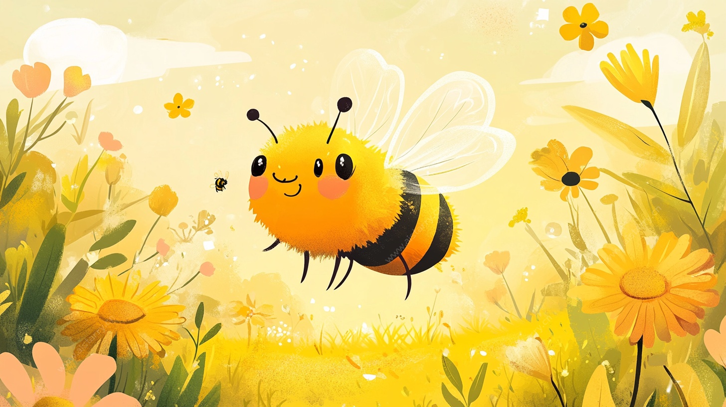 可爱蜜蜂在花丛中飞舞