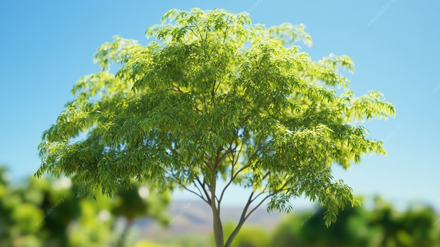 翠绿孤树蓝天背景图