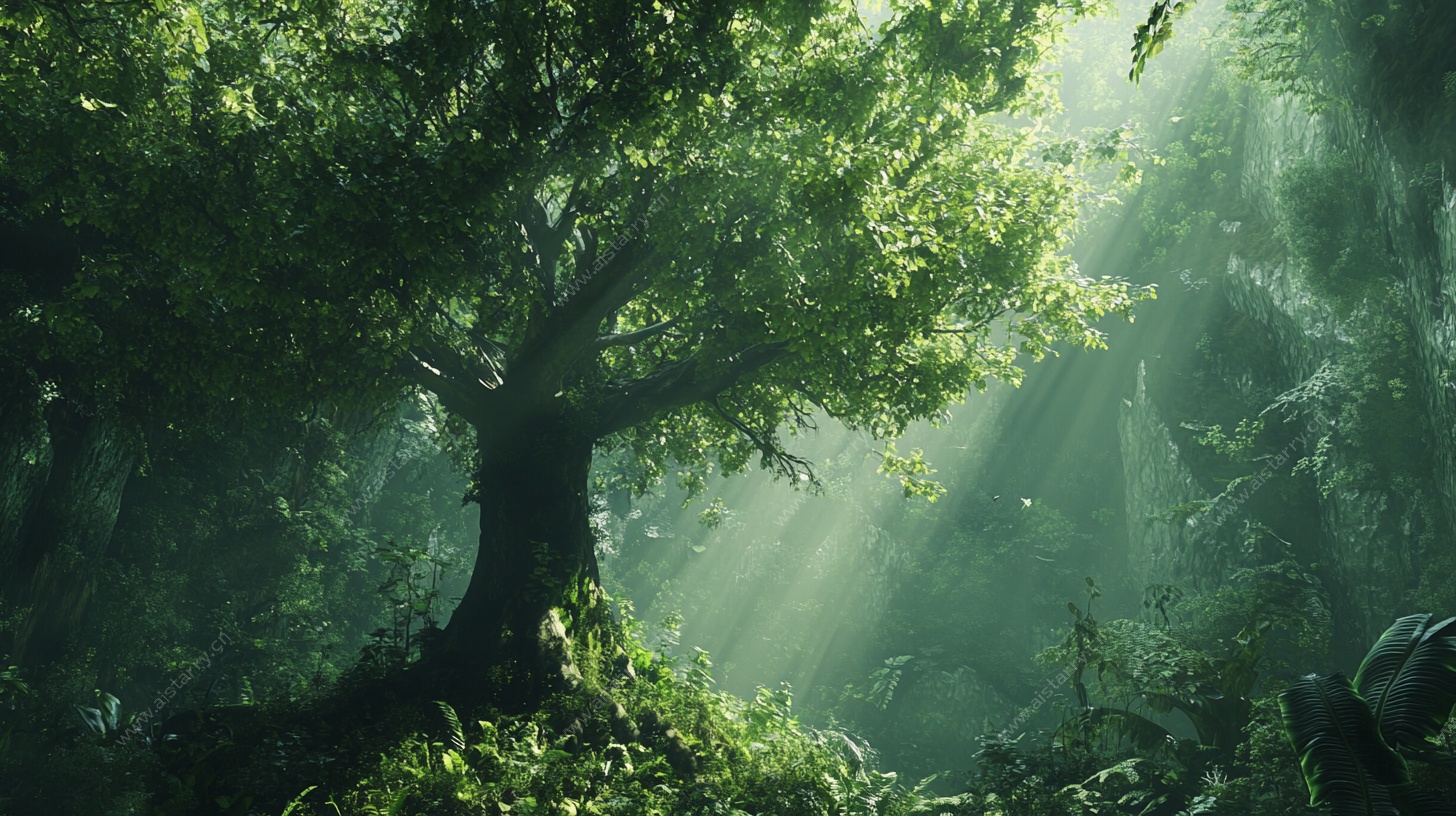 森林中的阳光古树