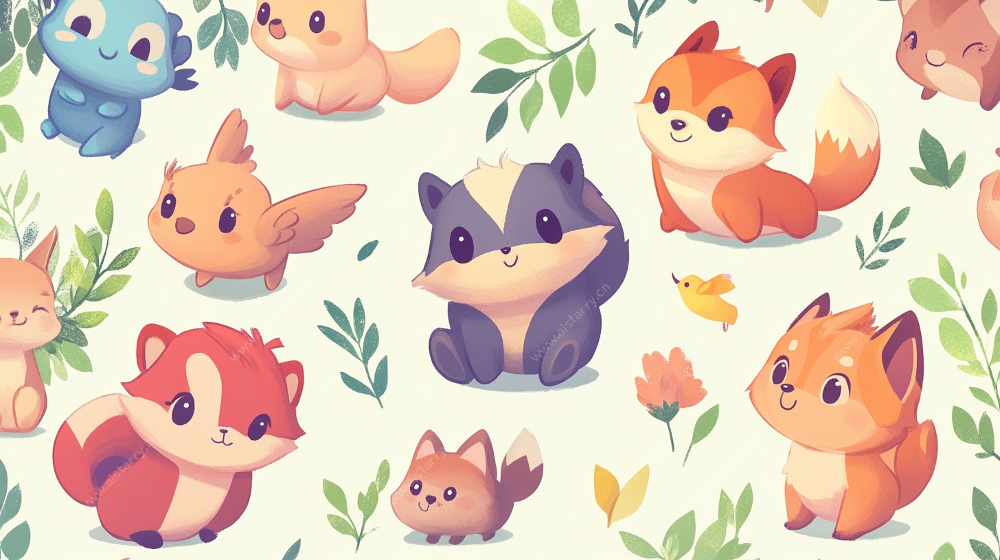 可爱萌趣小动物插画图案