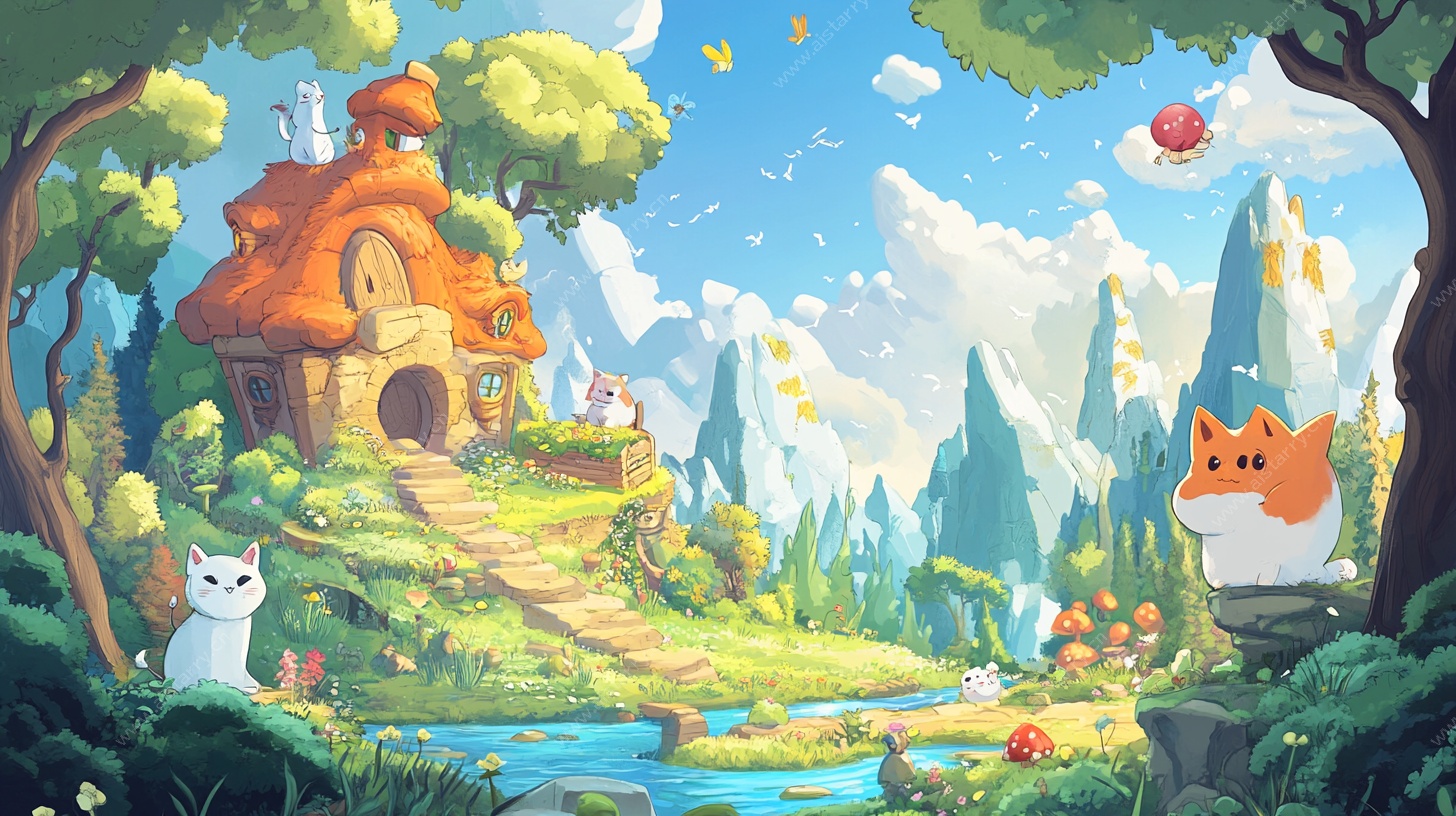 奇幻森林中的猫咪小屋