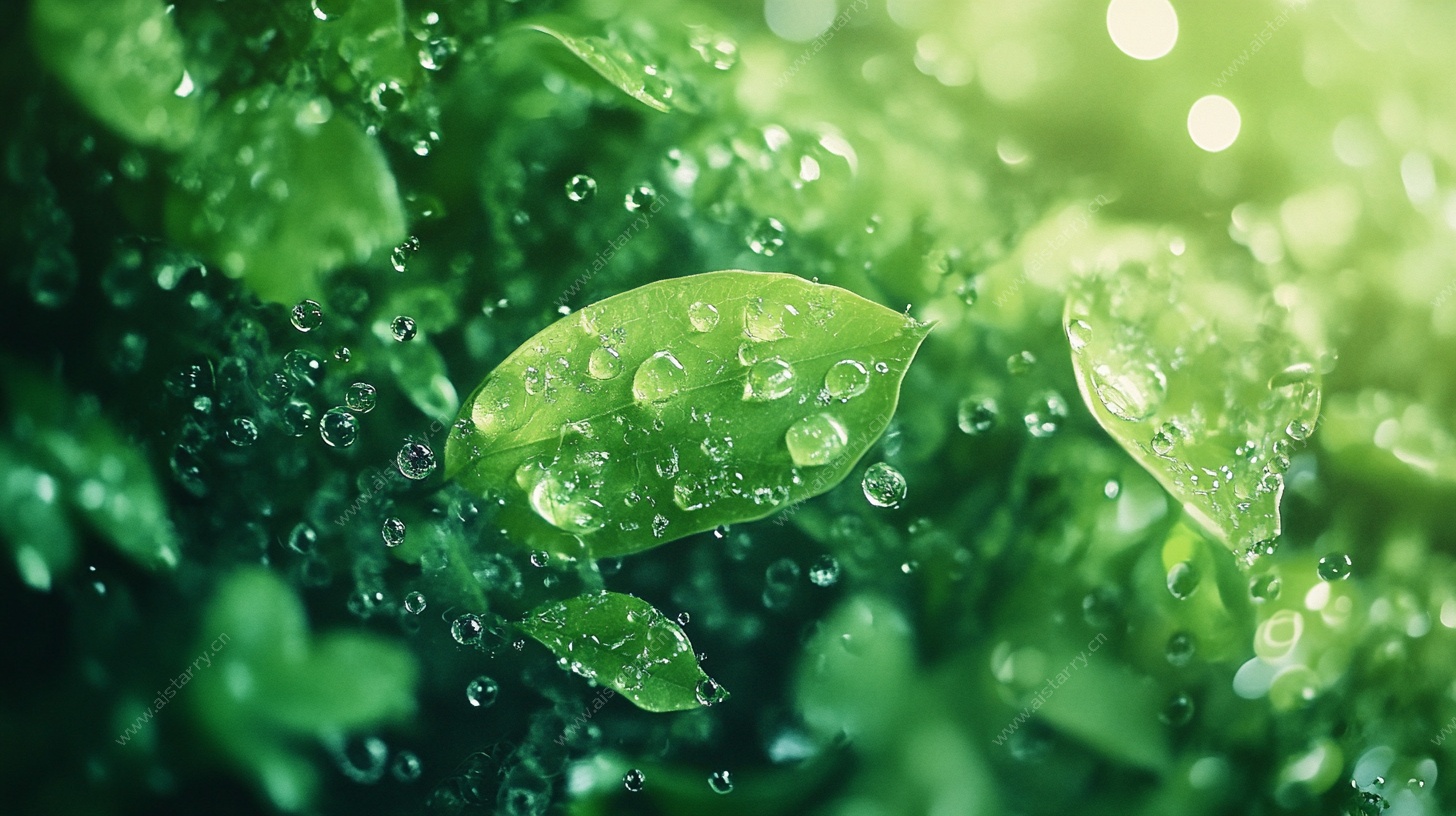 绿叶上的晶莹水珠