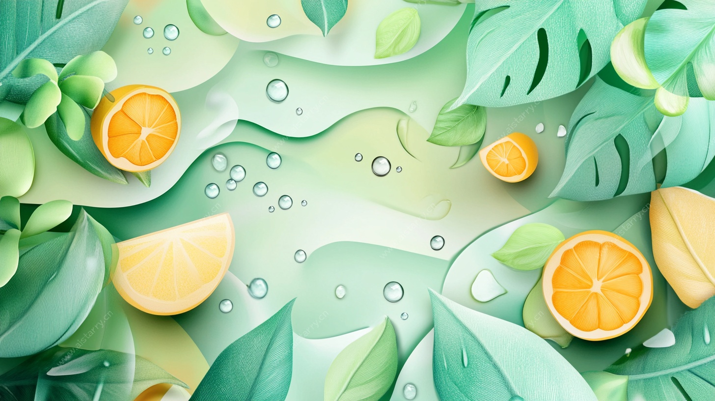 清新绿叶间的多汁柑橘